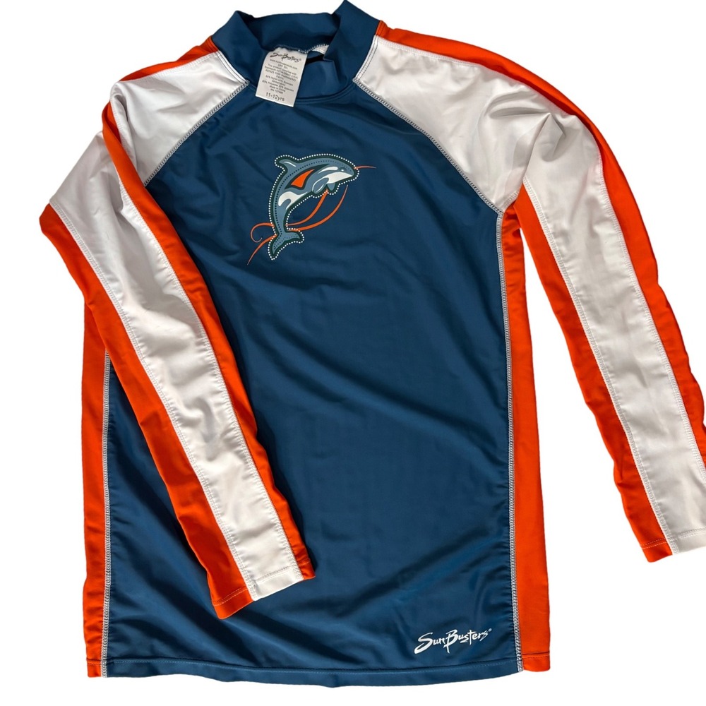 Sun Busters Rash Guard Swim‎ Shirt UPF 50+ Dolphin Long Sleeve Kids 11-12 yrs